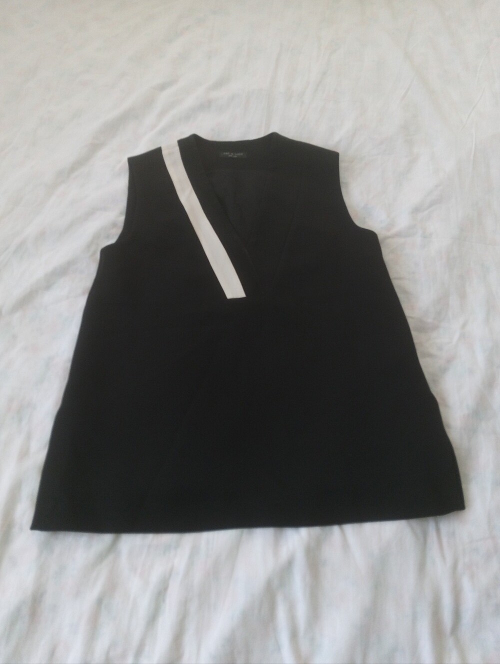 rag & bone Black Sleeveless V-Neck Tank with White Accent